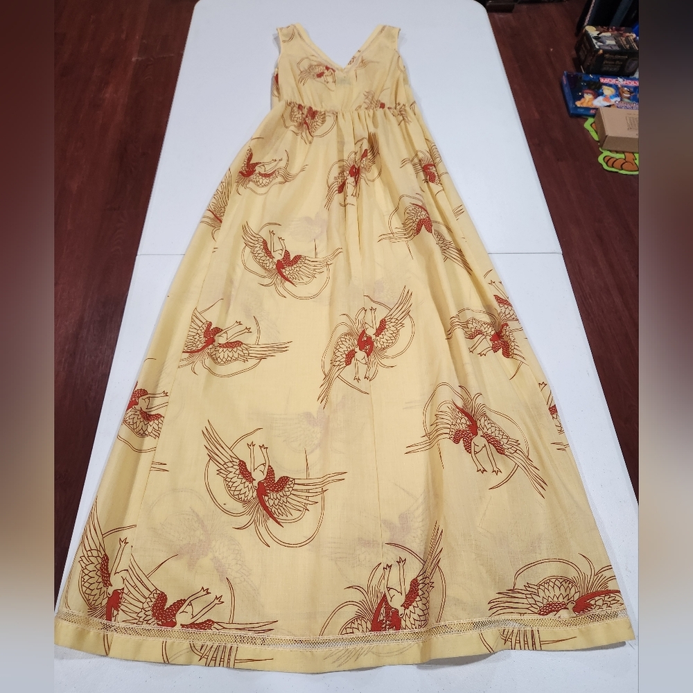 70s Margit Brandt Yellow Kimono Red Pattern Nightgown Formfit Rogers Chemises - Picture 4 of 12